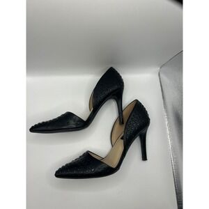 French Connection Black Studded Leather d'Orsay Pointed Toe Stiletto Heels 4in